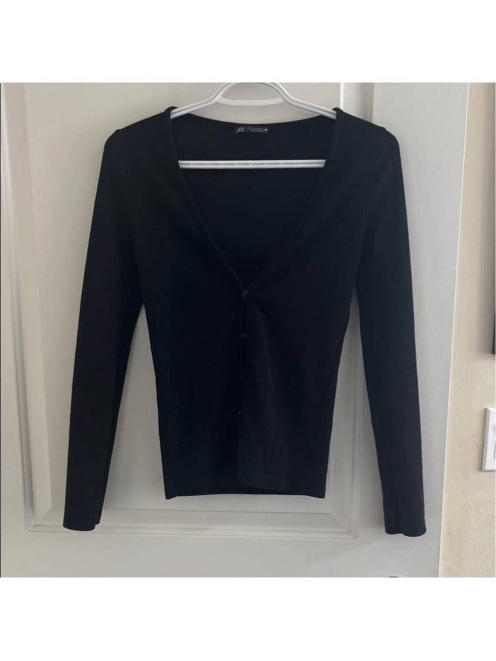 Zara Black Long Sleeve Tie-Front Knit Top | Size S